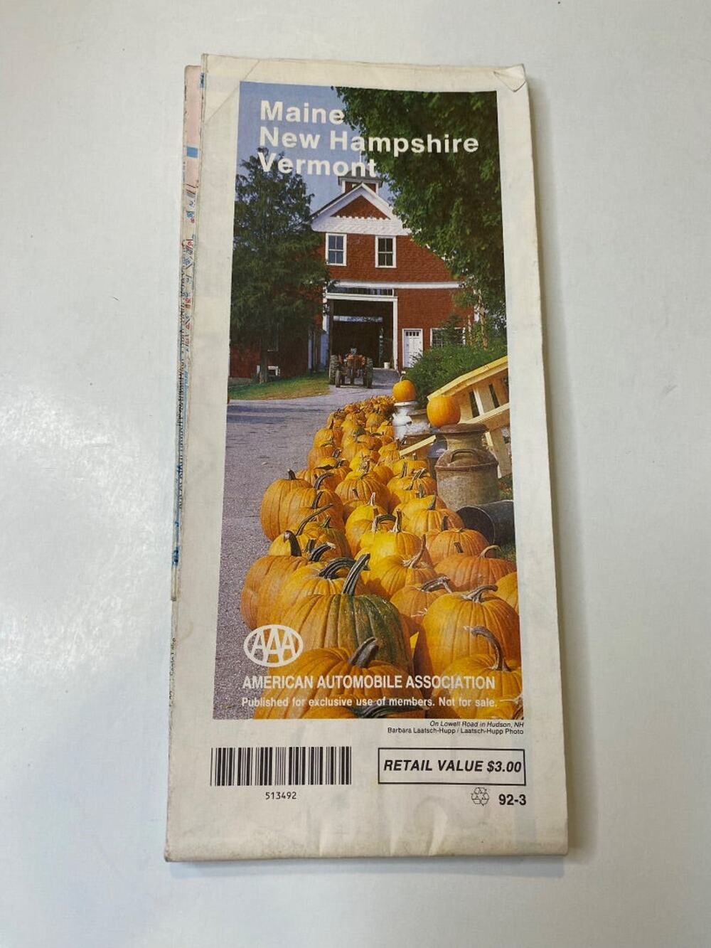 1992 AAA Main New Hampshire Vermont Foldable Map 92-3